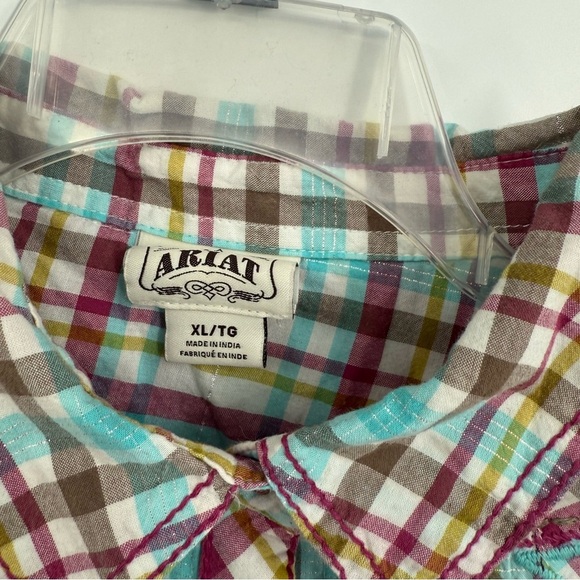 Ariat Women's Long Sleeve Top Plaid Pearl Snap Shirt Size XL Sequins Western - Picture 8 of 10